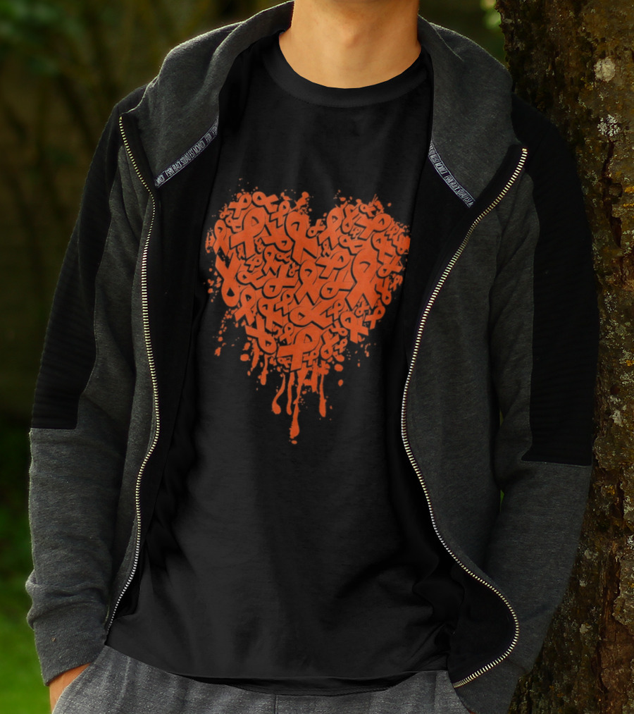 Orange Ribbon Melting Heart Shape Awareness T-Shirt