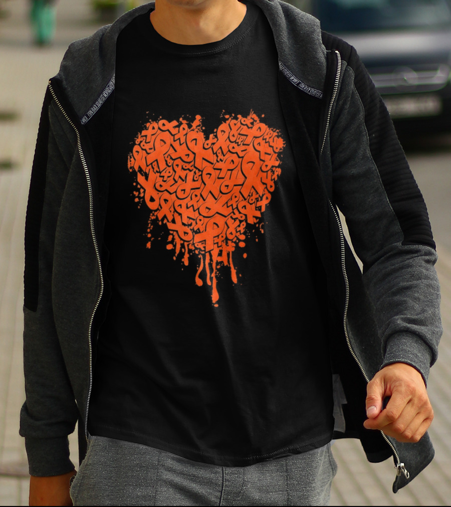 Orange Ribbon Melting Heart Shape Awareness T-Shirt