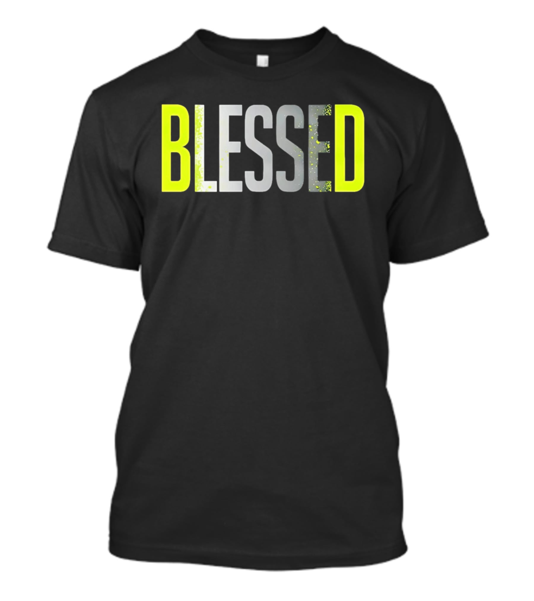 Blessed Neon Yellow Bold Text Vivid Splash Effect T-Shirt