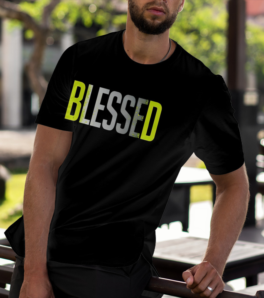 Blessed Neon Yellow Bold Text Vivid Splash Effect T-Shirt