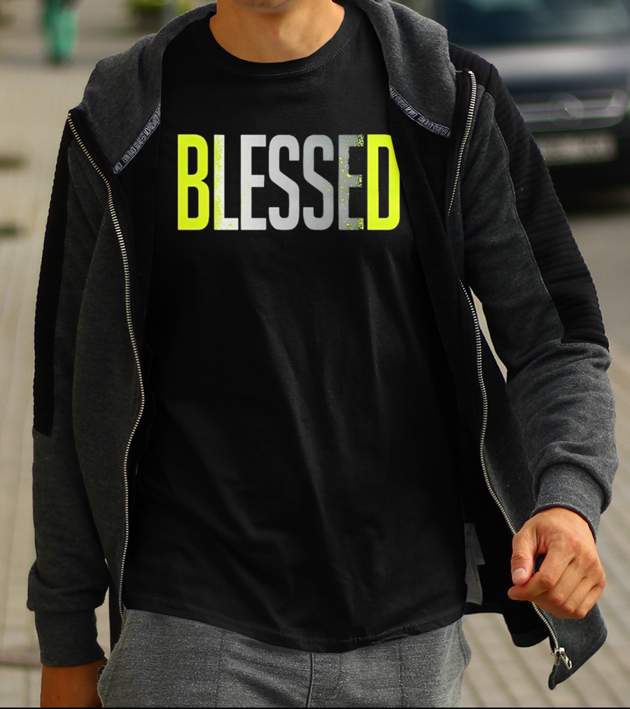 Blessed Neon Yellow Bold Text Vivid Splash Effect T-Shirt