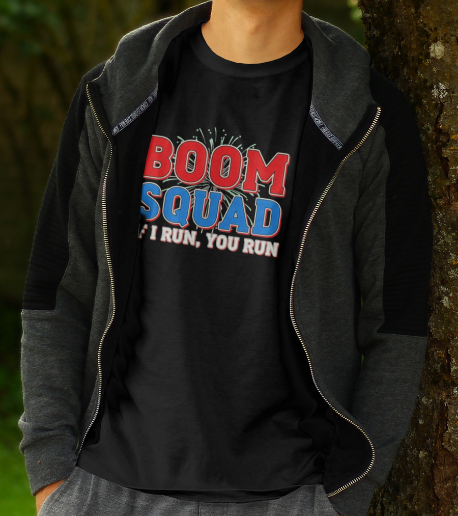 Boom Squad If I Run You Run Firework Bold Red Blue Celebration T-Shirt
