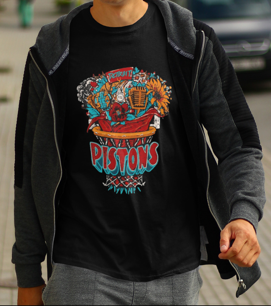 Pistons Detroit Basketball Bouquet JKo Studios Sketch Detroit Pistons T-Shirt