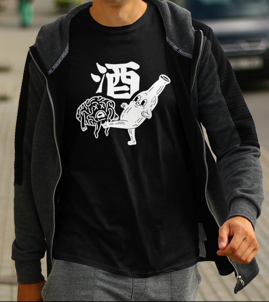 Brain Groin Kickin Beer Bottle Battle T-Shirt