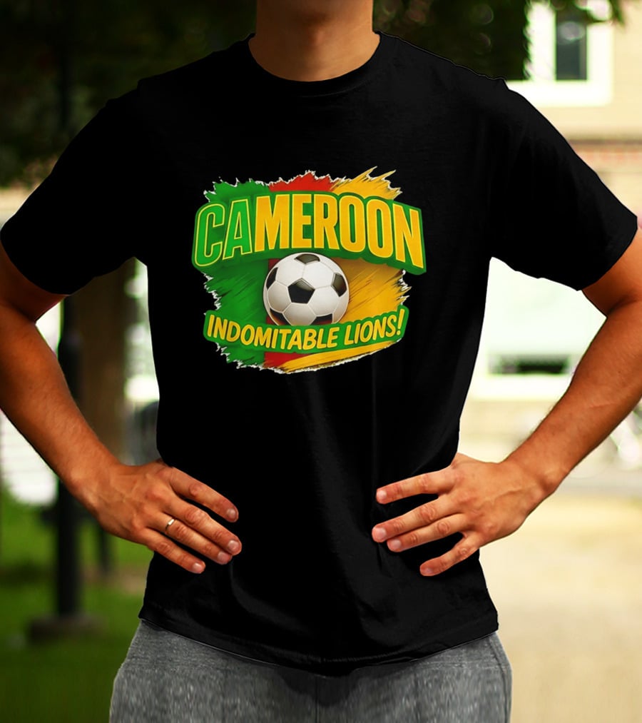 Cameroon Indomitable Lions Soccer Ball Icon With Colorful Brush Strokes T-Shirt
