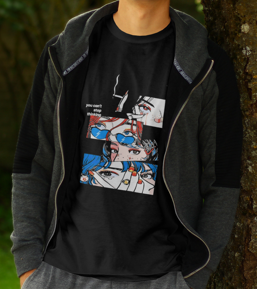 Rapidstreet Men Harajuku You Can't Stop Thinking Anime Vibrant Character Aesthetic T-Shirt