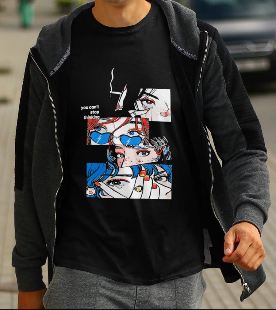 Rapidstreet Men Harajuku You Can't Stop Thinking Anime Vibrant Character Aesthetic T-Shirt