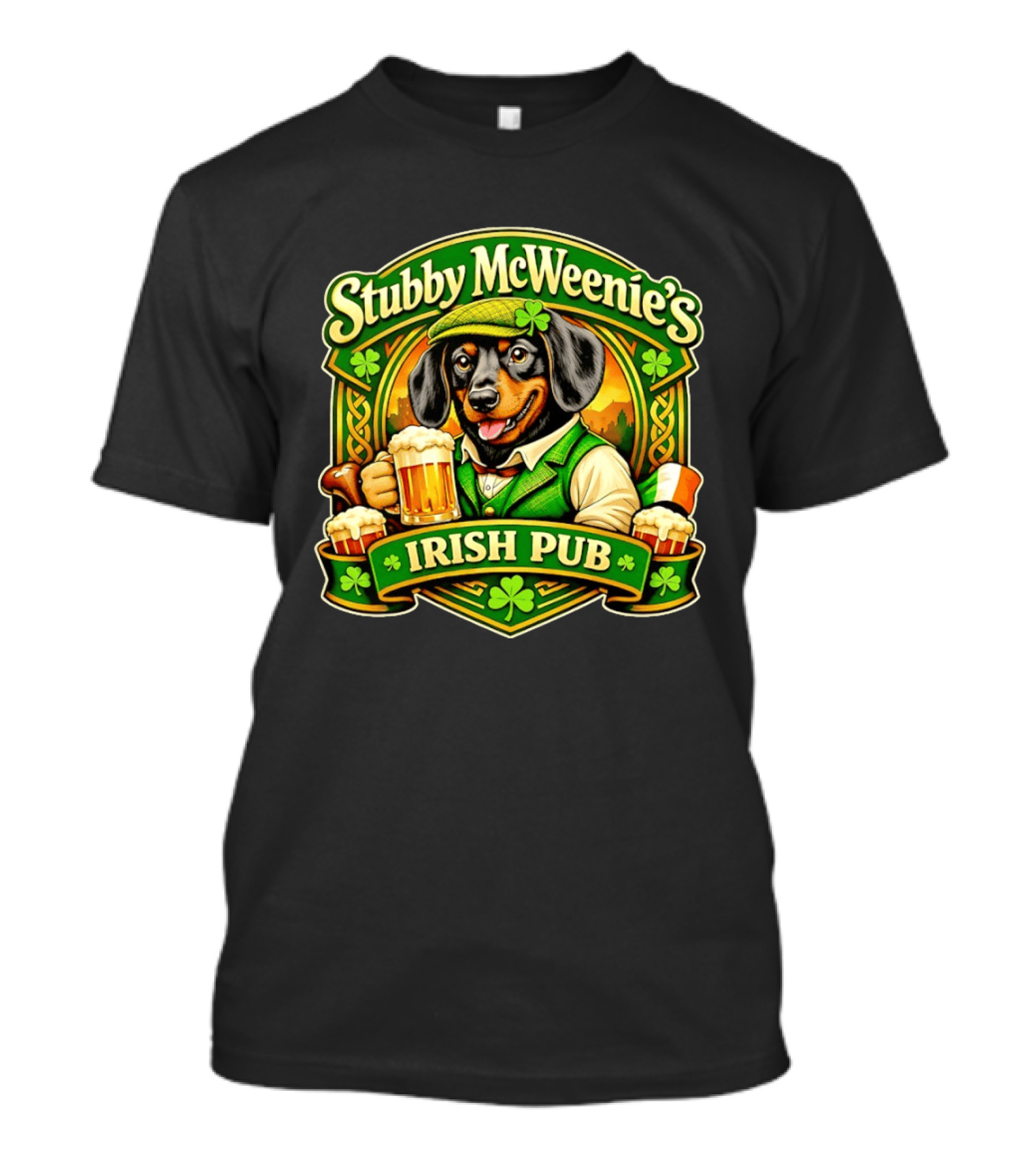 Stubby McWeenie's Irish Pub Dachshund Beer St Patrick's Day T-Shirt