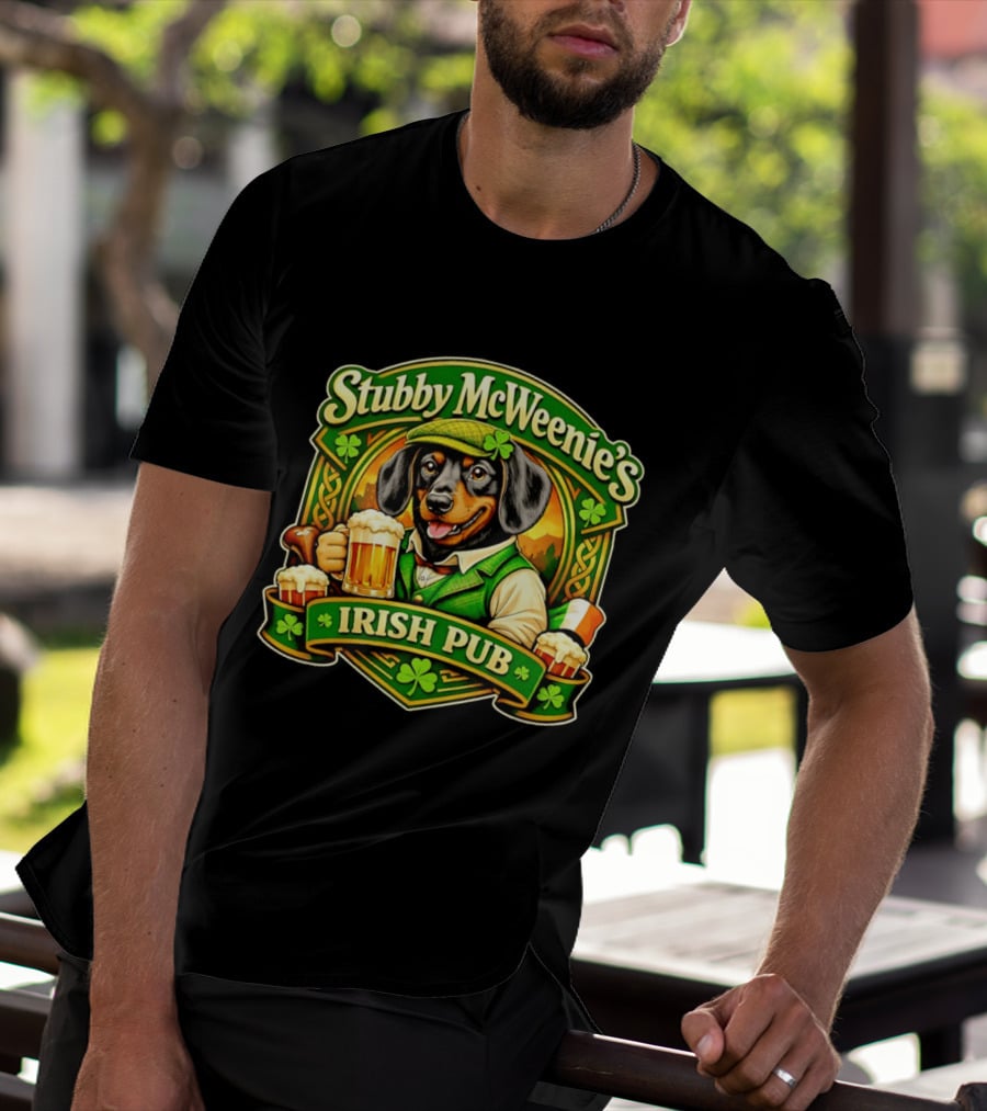 Stubby McWeenie's Irish Pub Dachshund Beer St Patrick's Day T-Shirt