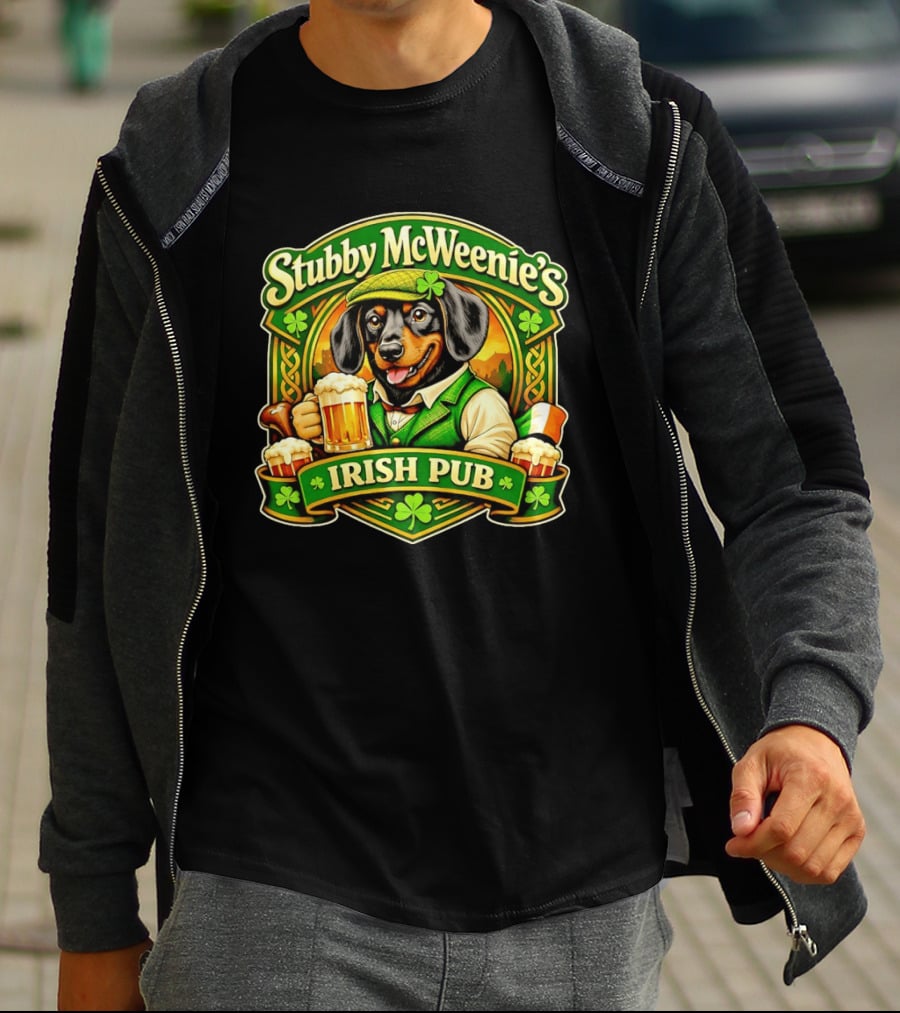 Stubby McWeenie's Irish Pub Dachshund Beer St Patrick's Day T-Shirt