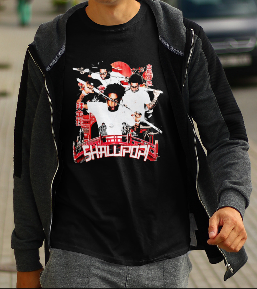 Shallipopi Samurai Warrior Red Bridge T-Shirt