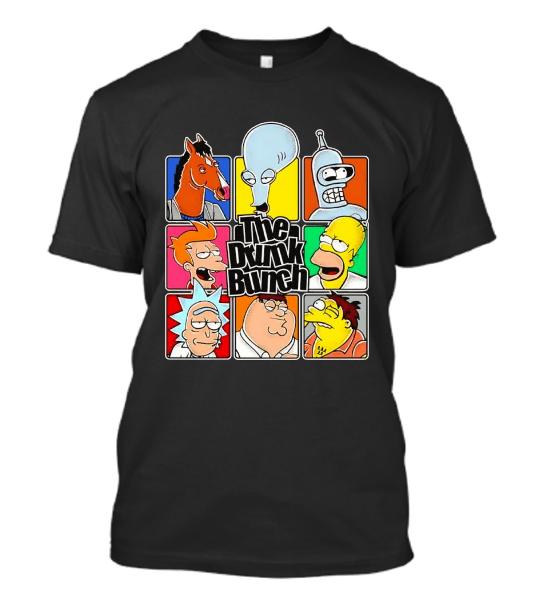 The Drunk Bunch Bojack Horseman Roger Bender Fry Rick Homer Peter Griffin Barney Gumble T-Shirt
