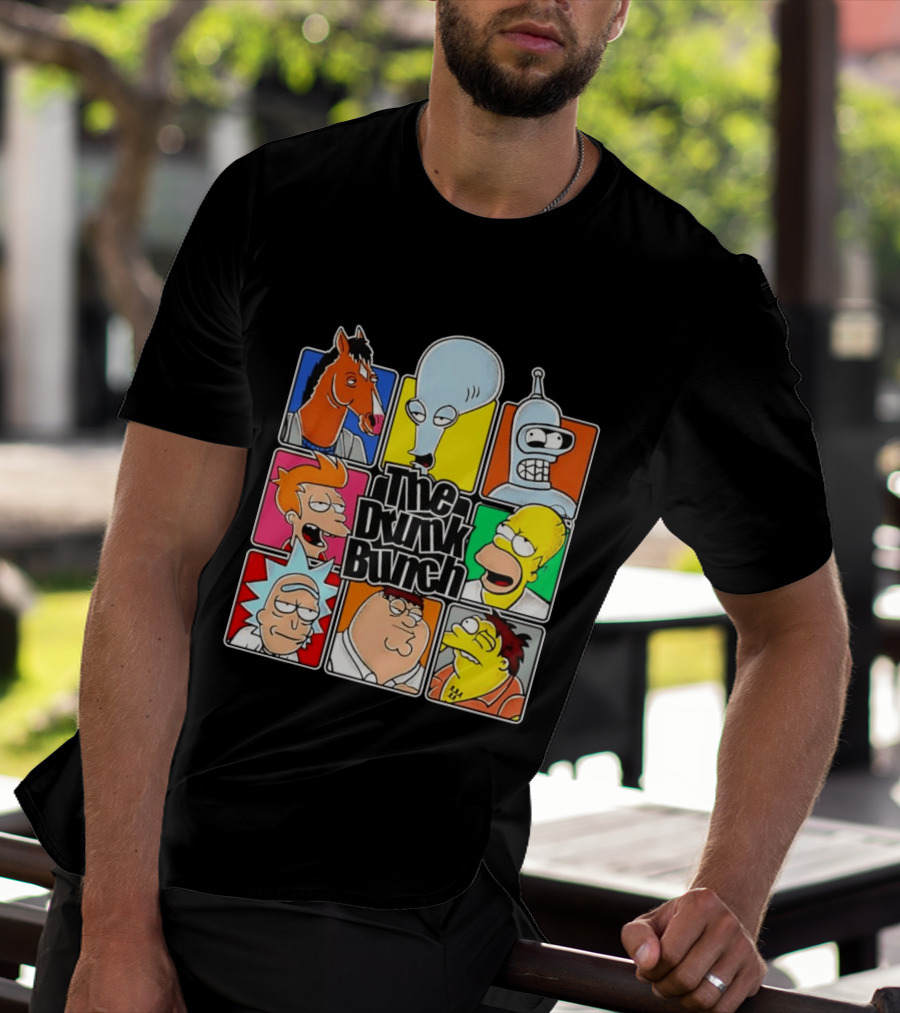The Drunk Bunch Bojack Horseman Roger Bender Fry Rick Homer Peter Griffin Barney Gumble T-Shirt