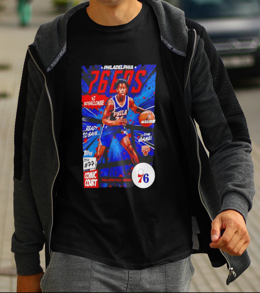 Philadelphia 76ers VJ Edgecombe Comic Court Ready To Save The Game T-Shirt