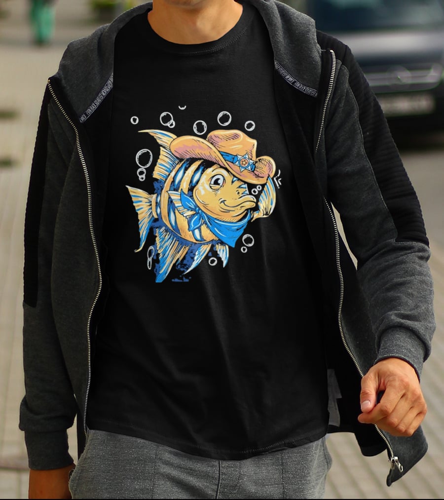 Angelfish Cowboy Hat Western Bubbles Bandana T-Shirt