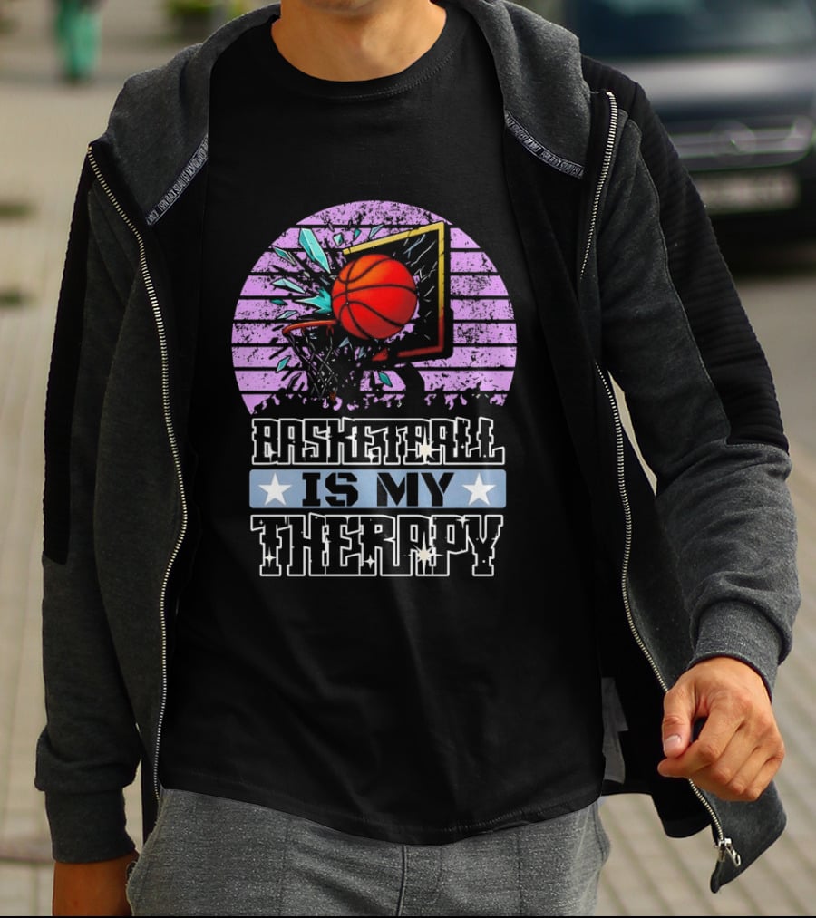 Basketball Is My Therapy Vintage Retro Hoop Design With Stars T-Shirt