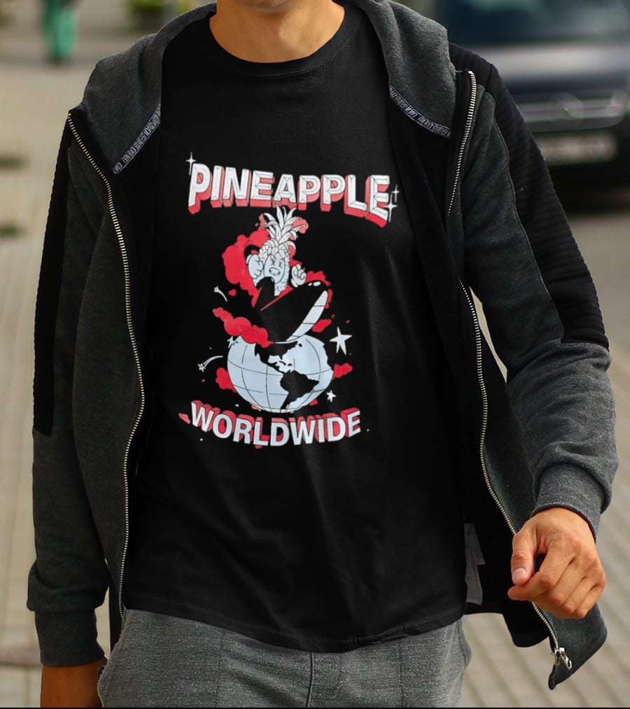 Pineapple Worldwide Cartoon Exploding Globe T-Shirt