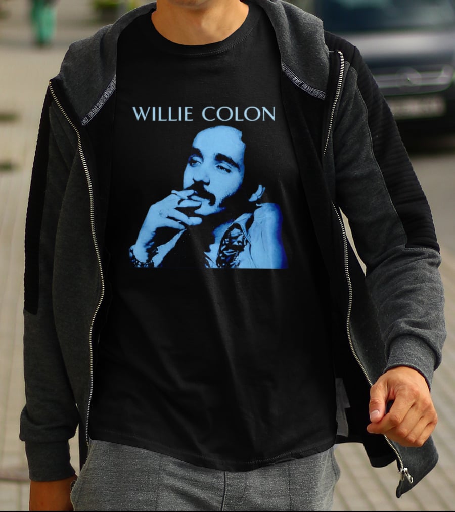 WILLIE COLON Blue Portrait Smoking Image T-Shirt