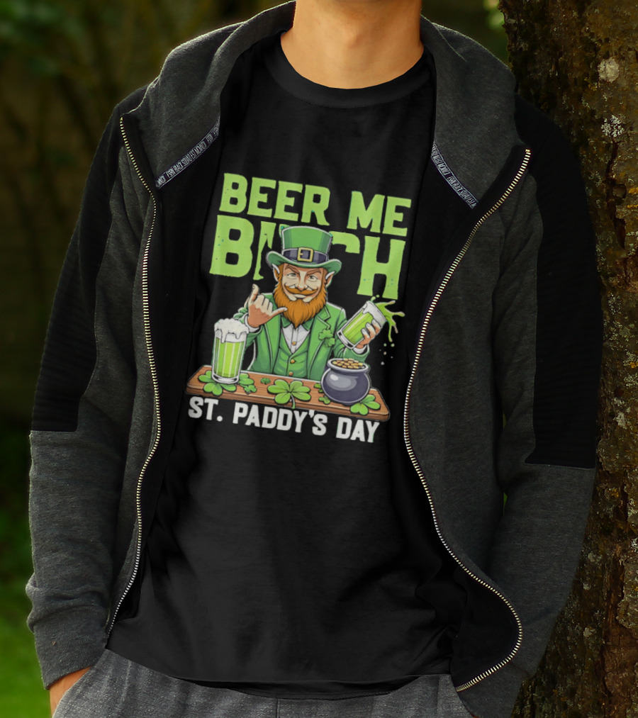Beer Me Bich Leprechaun Rock And Roll Hand St Paddy's Day T-Shirt