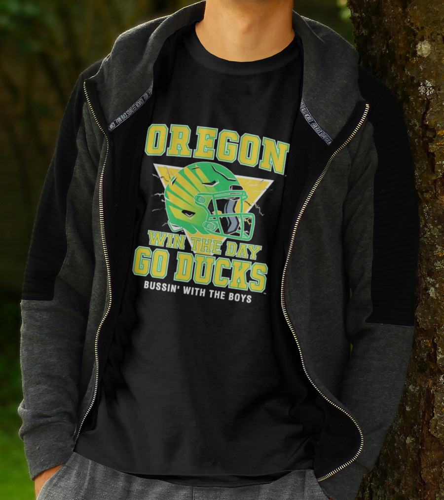 Oregon Win The Day Go Ducks Bussin' With The Boys Football Helmet T-Shirt