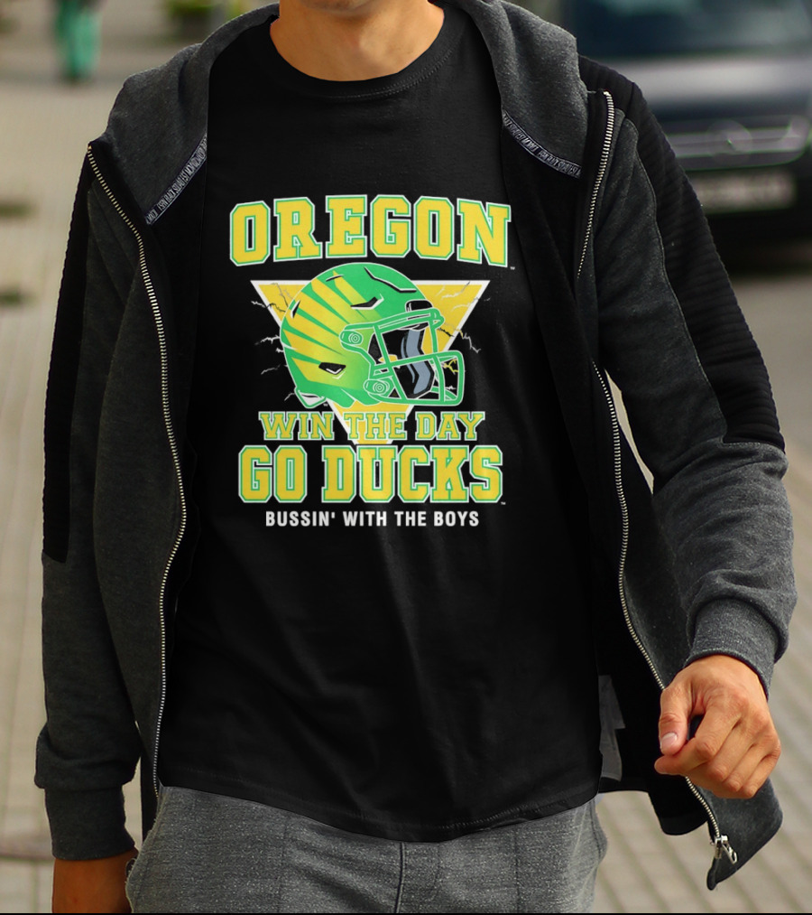 Oregon Win The Day Go Ducks Bussin' With The Boys Football Helmet T-Shirt