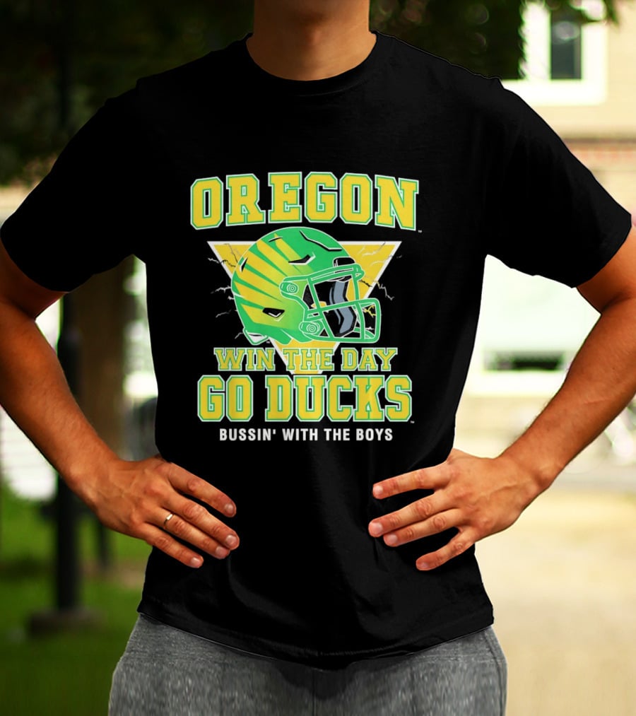 Oregon Win The Day Go Ducks Bussin' With The Boys Football Helmet T-Shirt