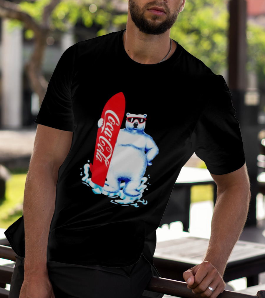 1995 Coca Cola Polar Bear Surfboard Sunglasses T-Shirt
