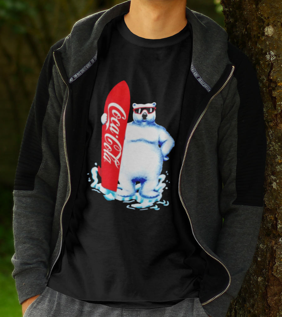 1995 Coca Cola Polar Bear Surfboard Sunglasses T-Shirt