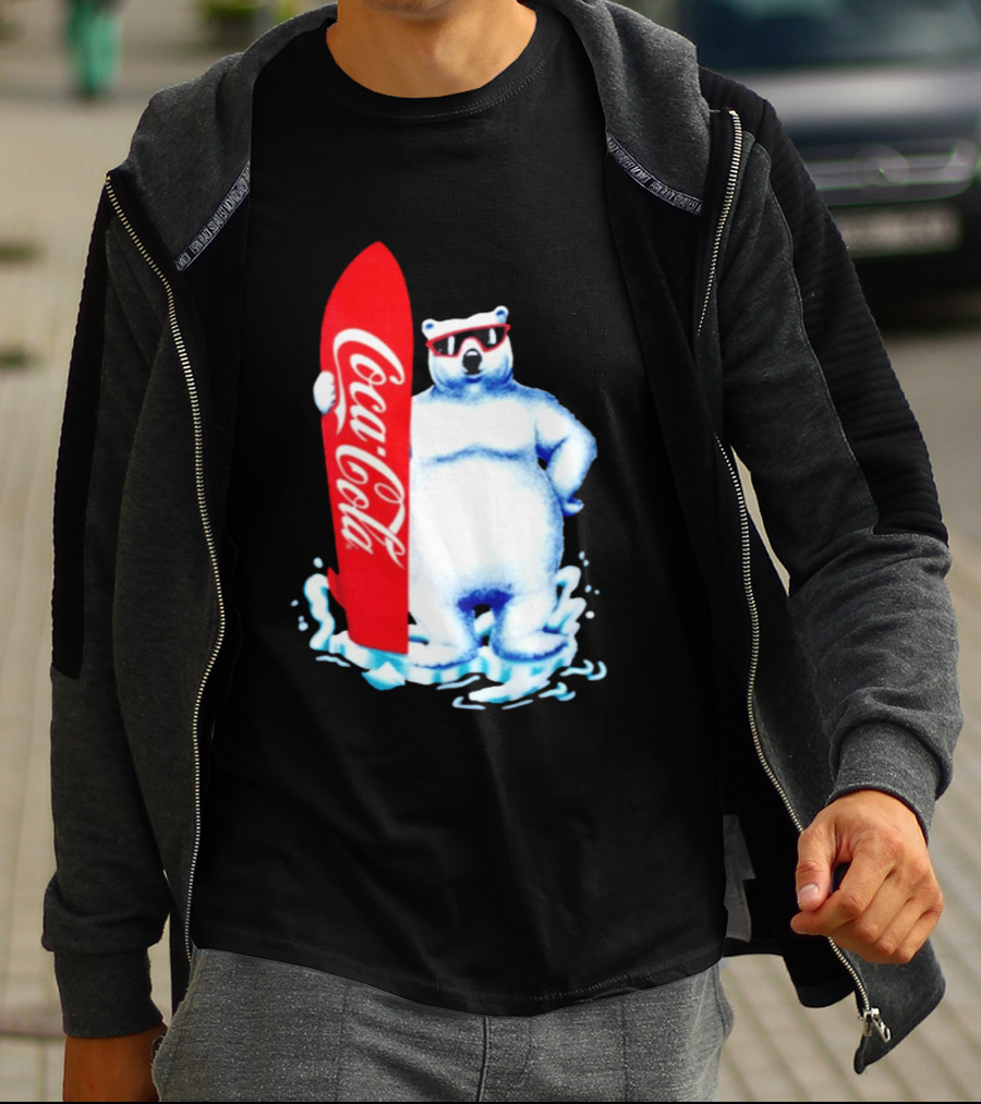 1995 Coca Cola Polar Bear Surfboard Sunglasses T-Shirt