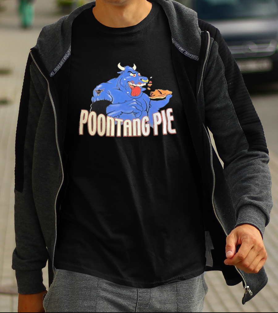 Poontang Pie Bull Eating Slice With Small Wrestler Tattoo T-Shirt