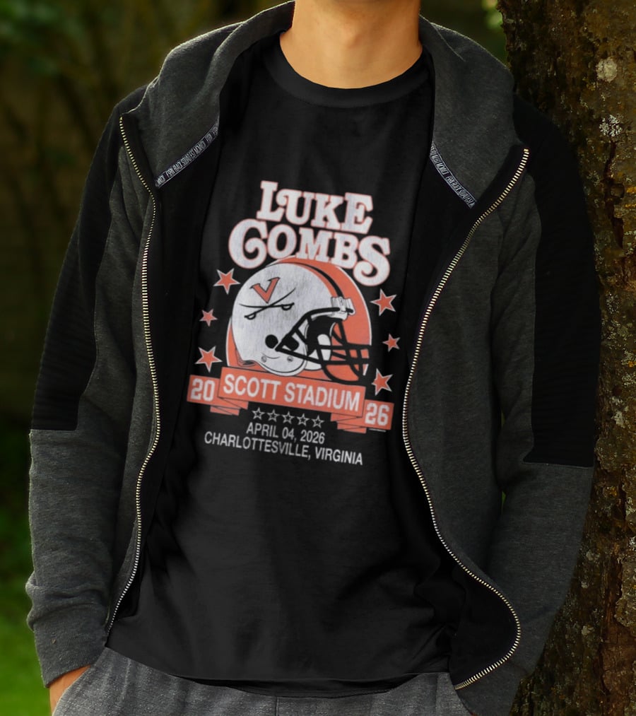 Luke Combs 2026 Scott Stadium Charlottesville Virginia April 04 Event With Helmet Stars T-Shirt
