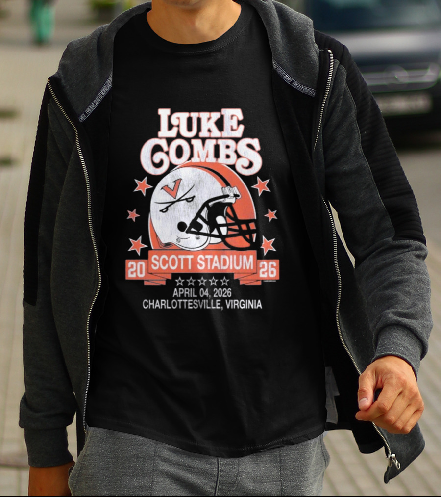 Luke Combs 2026 Scott Stadium Charlottesville Virginia April 04 Event With Helmet Stars T-Shirt