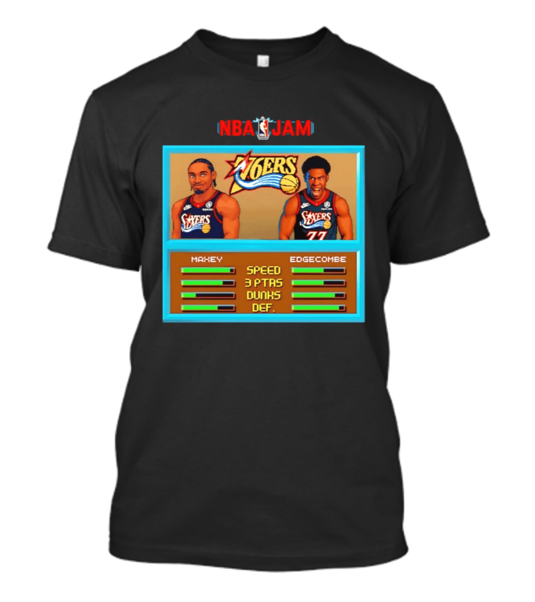 NBA Jam Philadelphia 76ers Maxey Edgecombe Retro Game T-Shirt