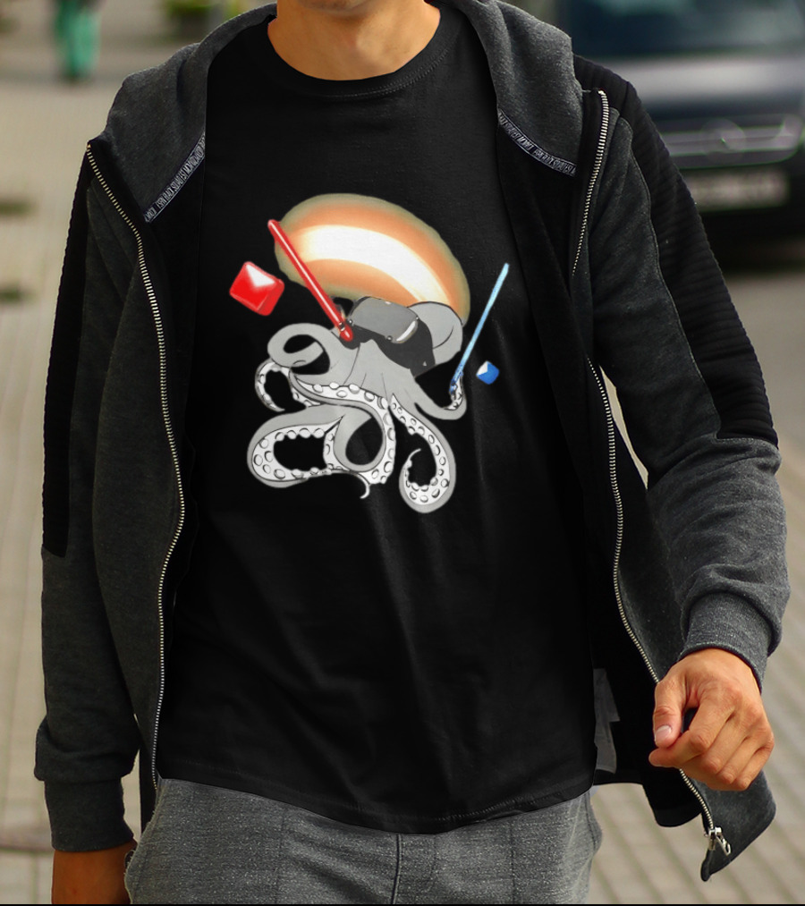 VR Headset Octopus With Red Blue Lightsabers T-Shirt