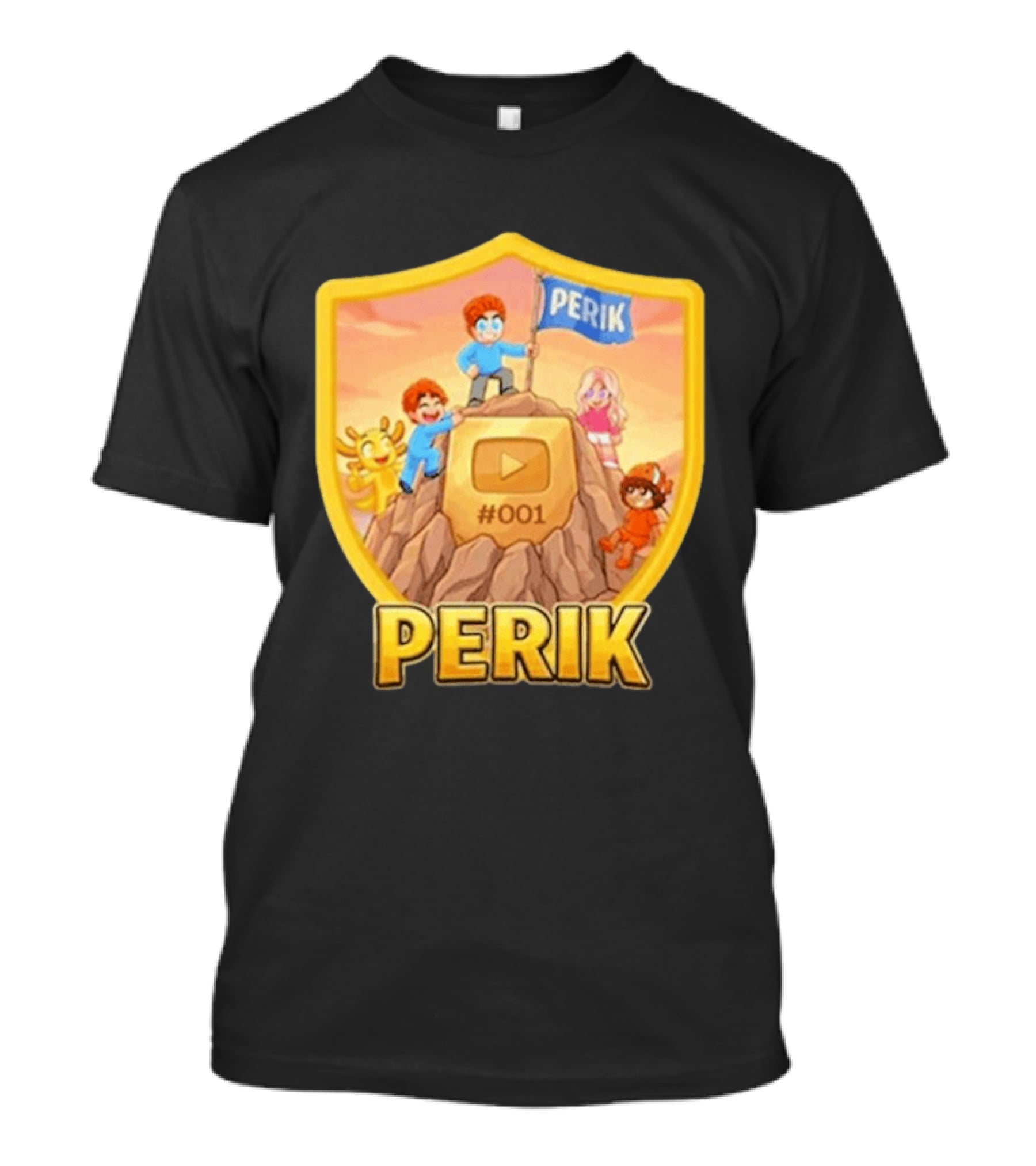 Perik 3 Års Black 001 Shield Badge YouTube Button Cartoon Characters T-Shirt