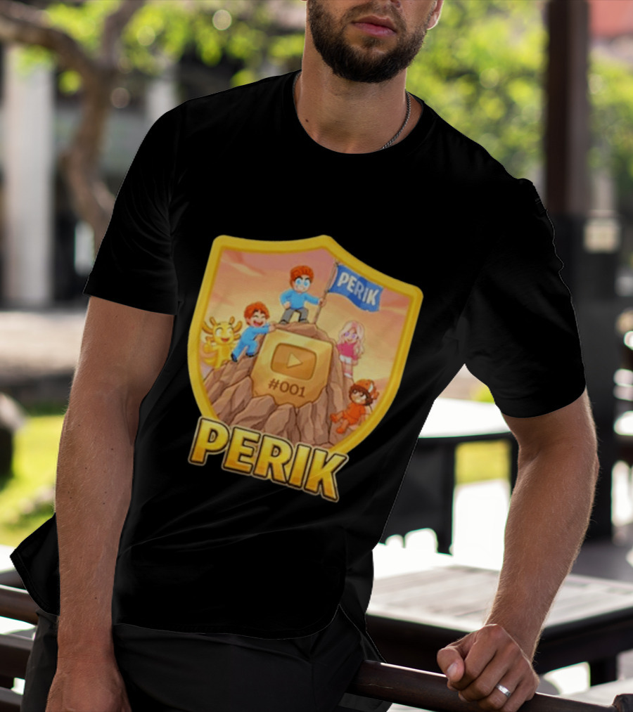 Perik 3 Års Black 001 Shield Badge YouTube Button Cartoon Characters T-Shirt