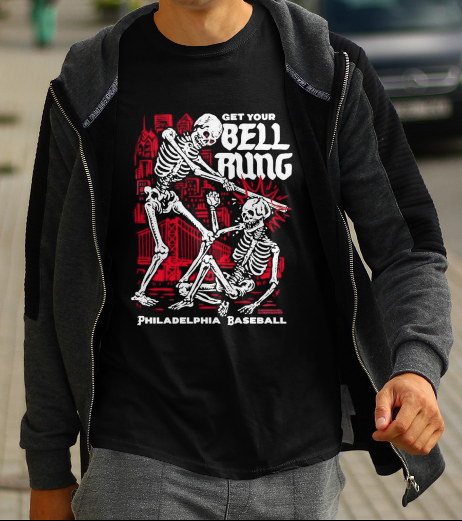 Get Your Bell Rung Philadelphia Baseball Skeleton T-Shirt