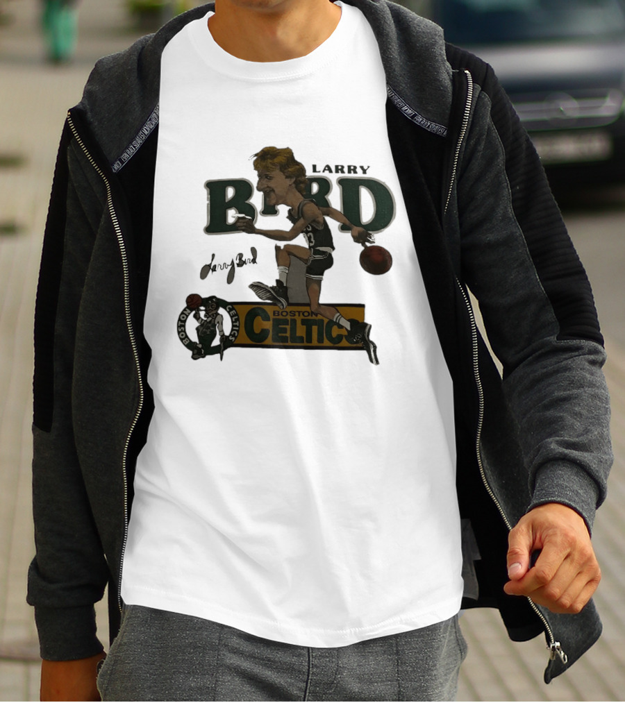 Larry Bird Boston Celtics Caricature Basketball Legends T-Shirt