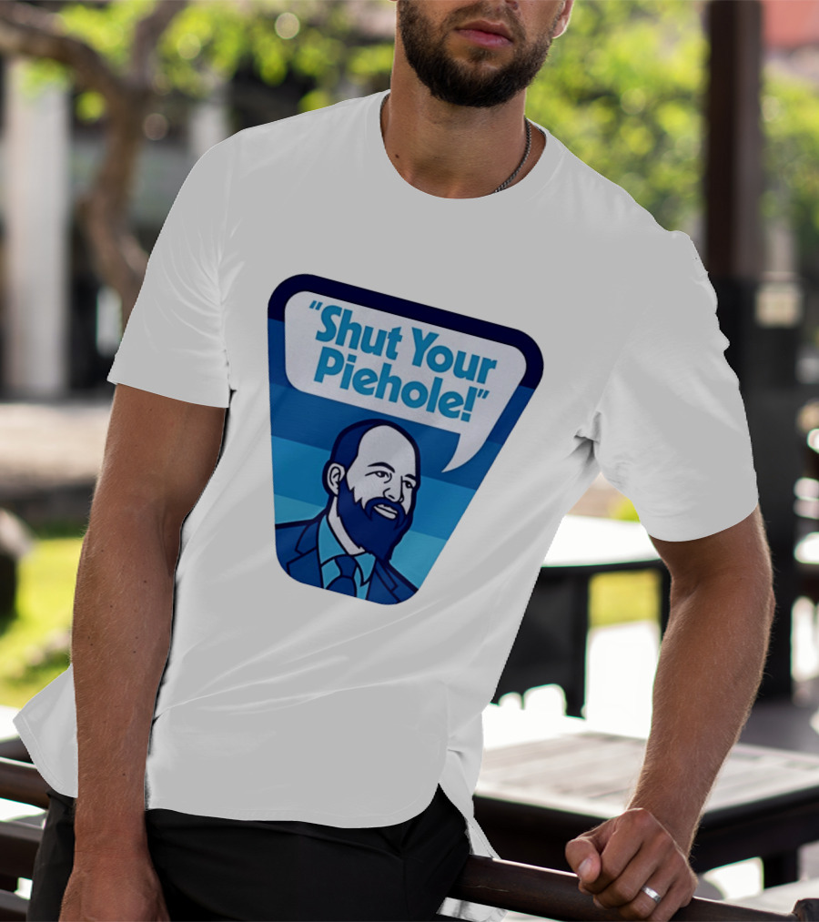 Shut Your Piehole Speech Bubble Blue Suit Beard T-Shirt