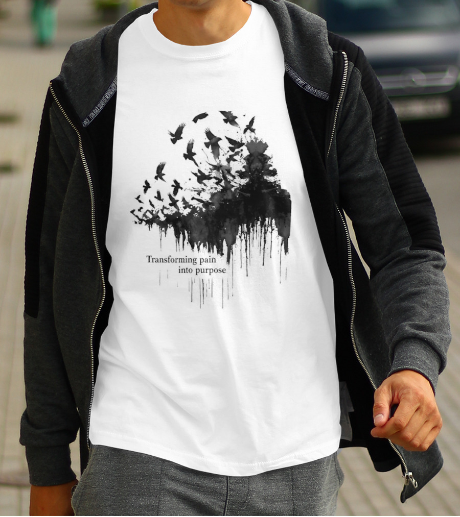 Transforming Pain Into Purpose Motivational Tree Art With Birds In Flight Symbolizing Growth And Healing T-Shirt