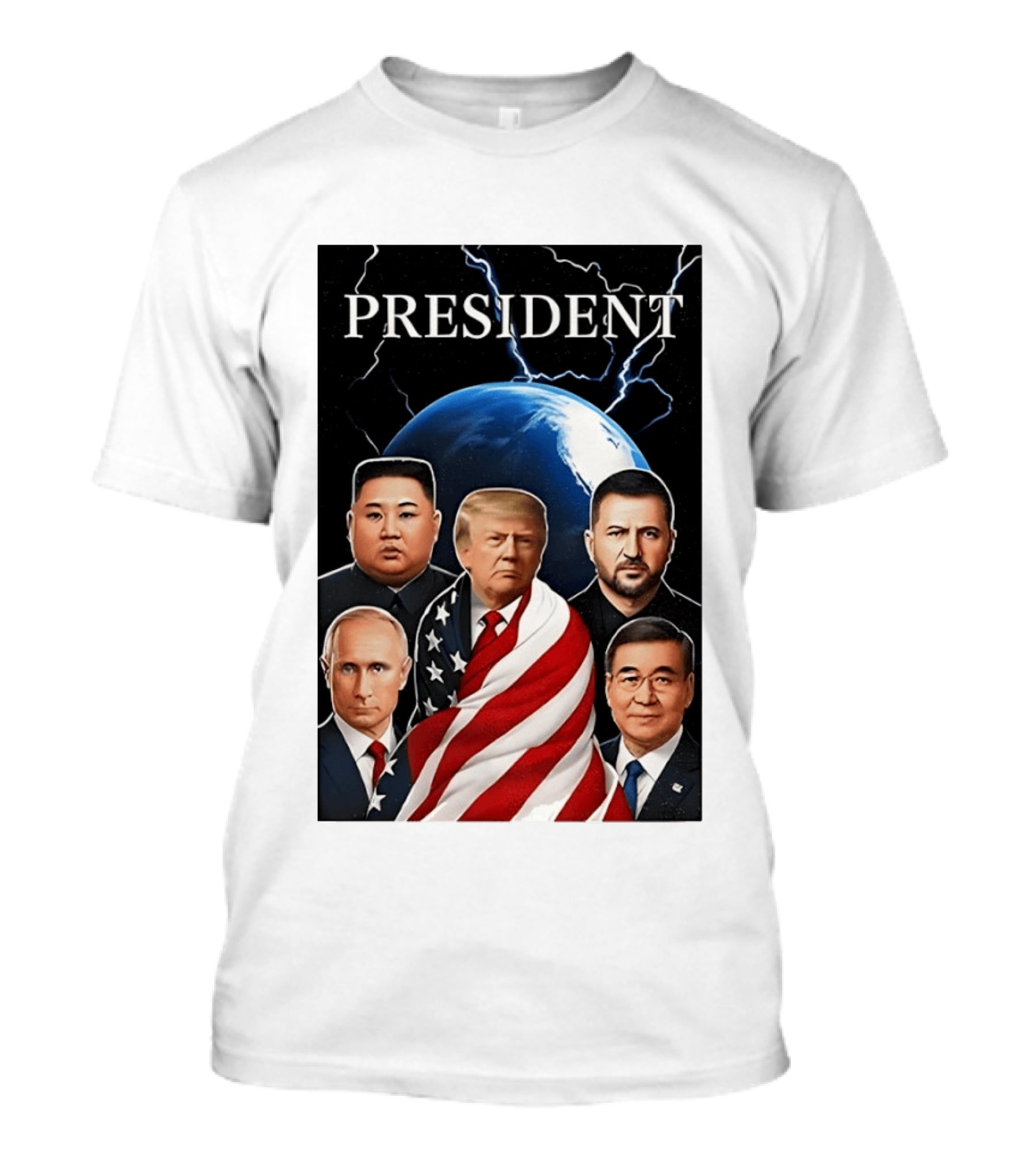 Presidents Trump Putin Zelenskyy Kim Jong Un Xi Jinping Global Leaders Earth Lightning T-Shirt