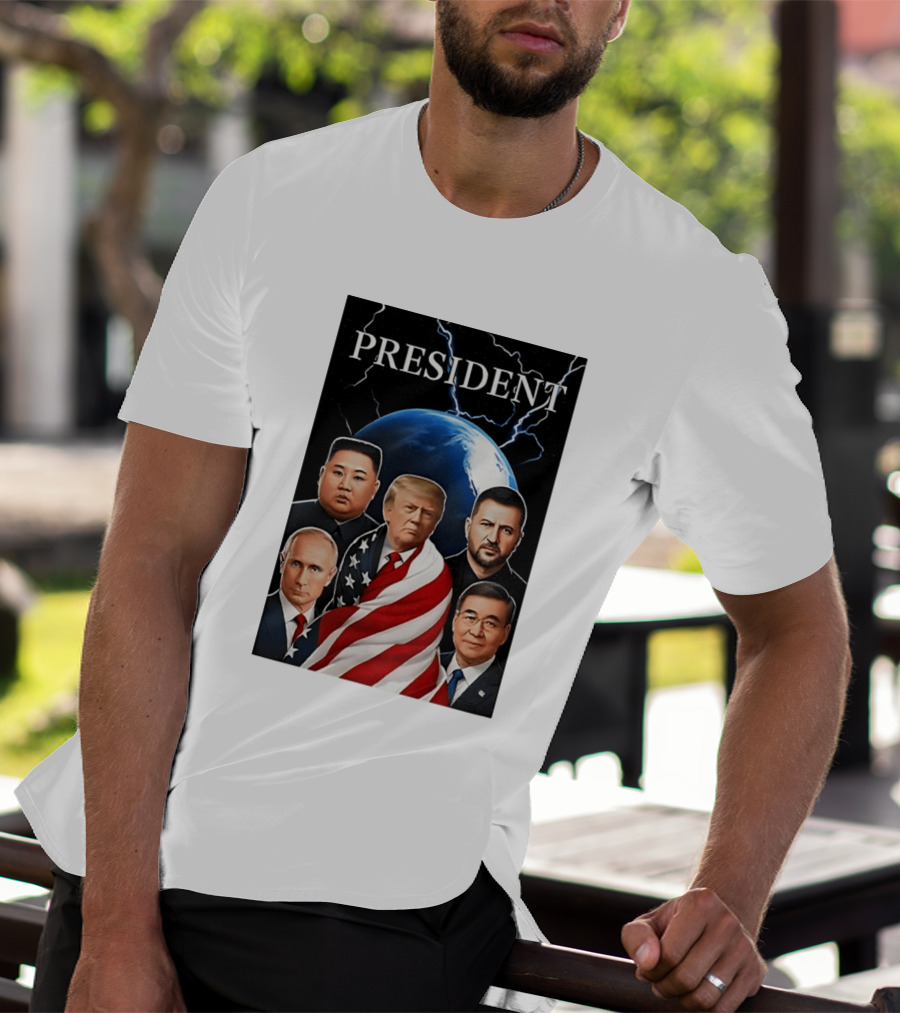 Presidents Trump Putin Zelenskyy Kim Jong Un Xi Jinping Global Leaders Earth Lightning T-Shirt