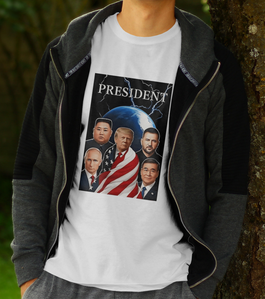 Presidents Trump Putin Zelenskyy Kim Jong Un Xi Jinping Global Leaders Earth Lightning T-Shirt