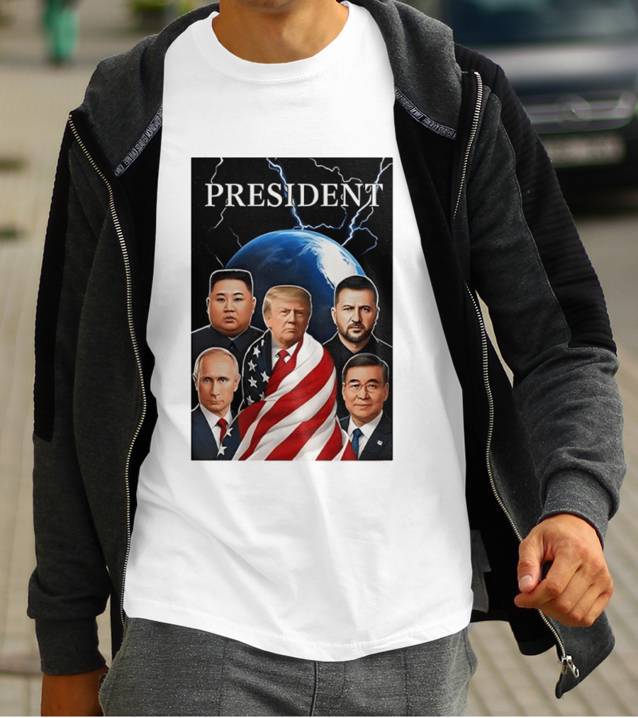 Presidents Trump Putin Zelenskyy Kim Jong Un Xi Jinping Global Leaders Earth Lightning T-Shirt