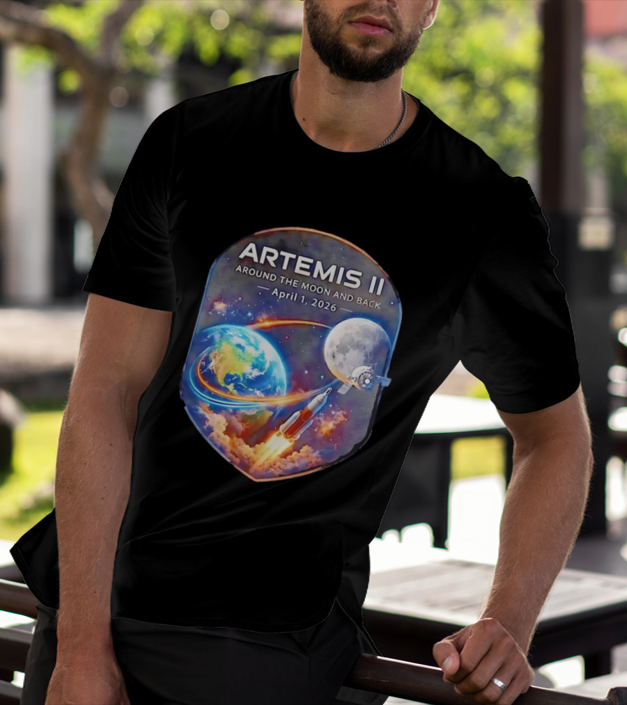 Artemis II Mission April 1 2026 Around The Moon And Back Rocket And Earth T-Shirt