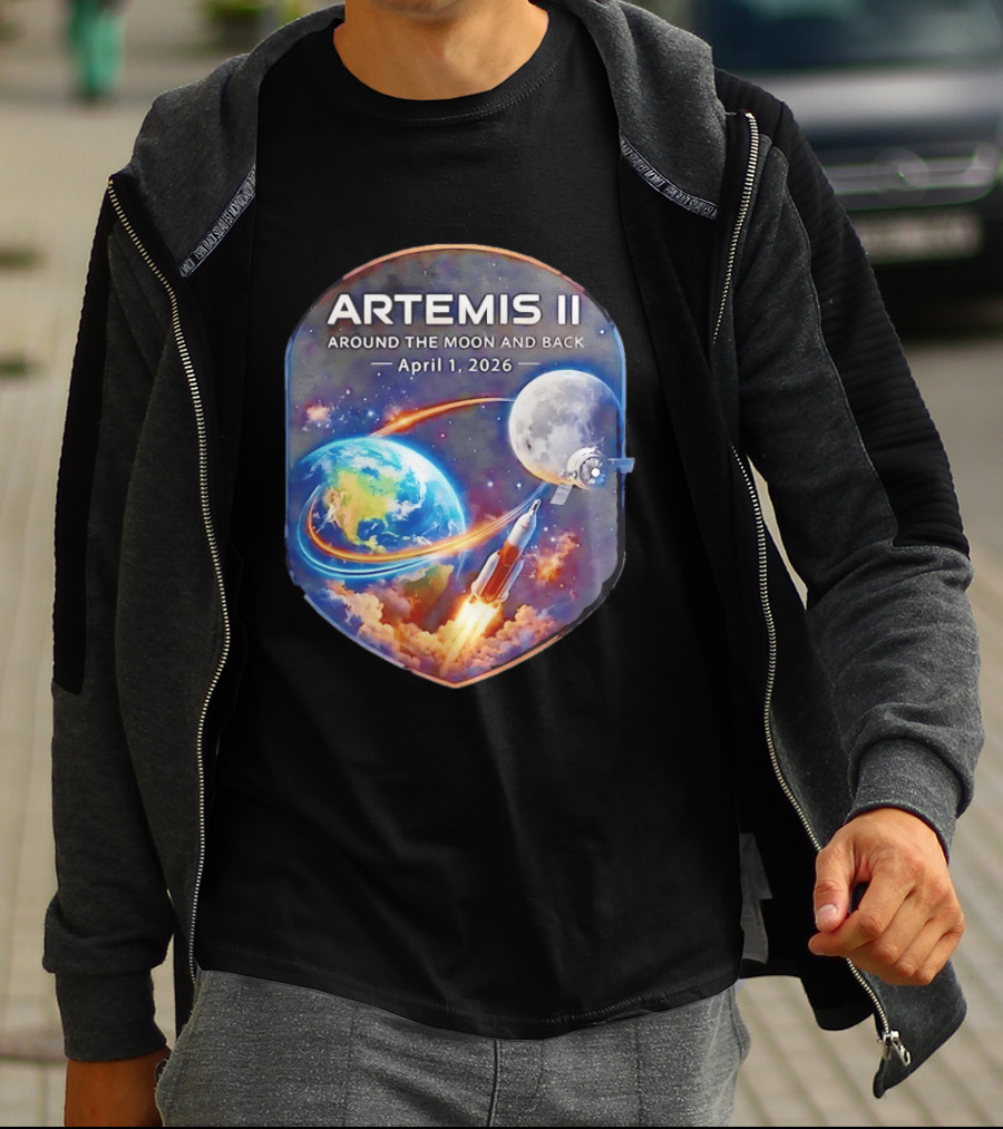 Artemis II Mission April 1 2026 Around The Moon And Back Rocket And Earth T-Shirt