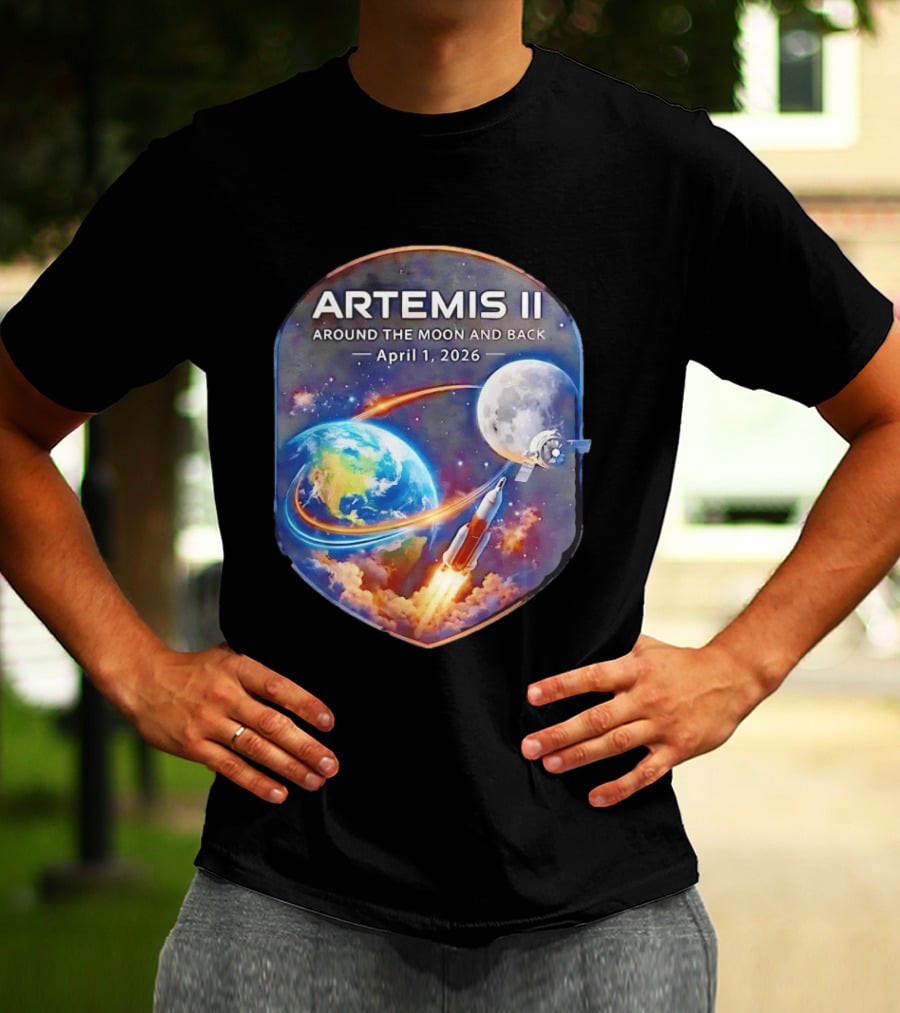 Artemis II Mission April 1 2026 Around The Moon And Back Rocket And Earth T-Shirt