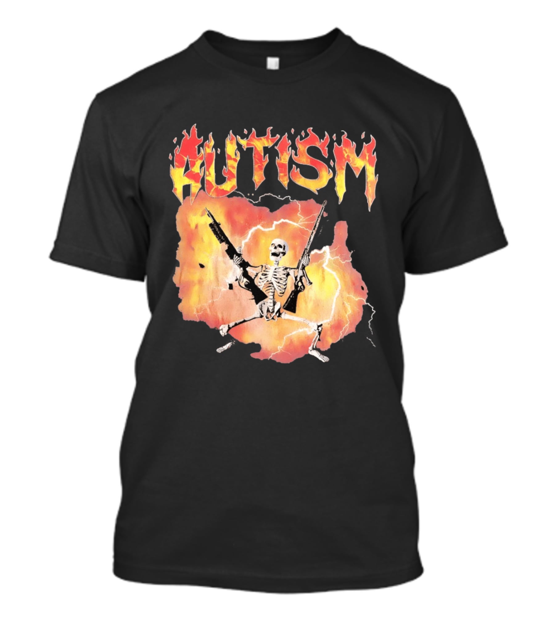 Autism Flaming Skeleton Meme Guns Edgy Fire T-Shirt