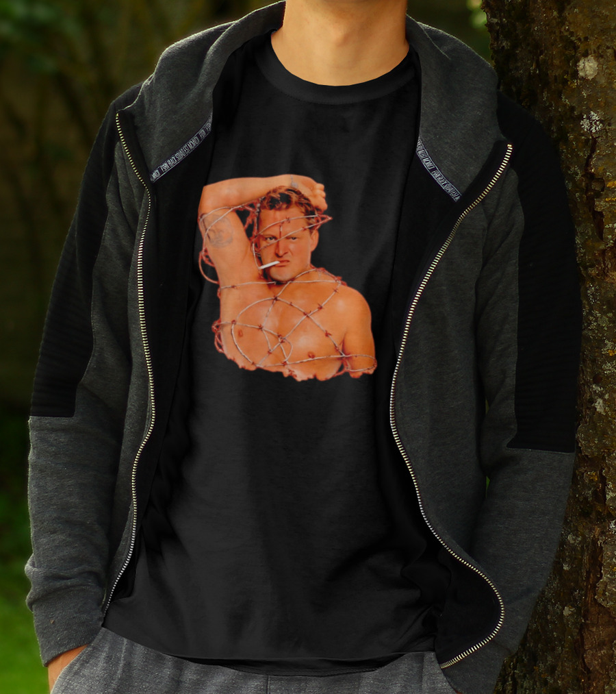 Sandman Barbed Wire Screenprinted Wrapping Wrestler With Cigarette T-Shirt