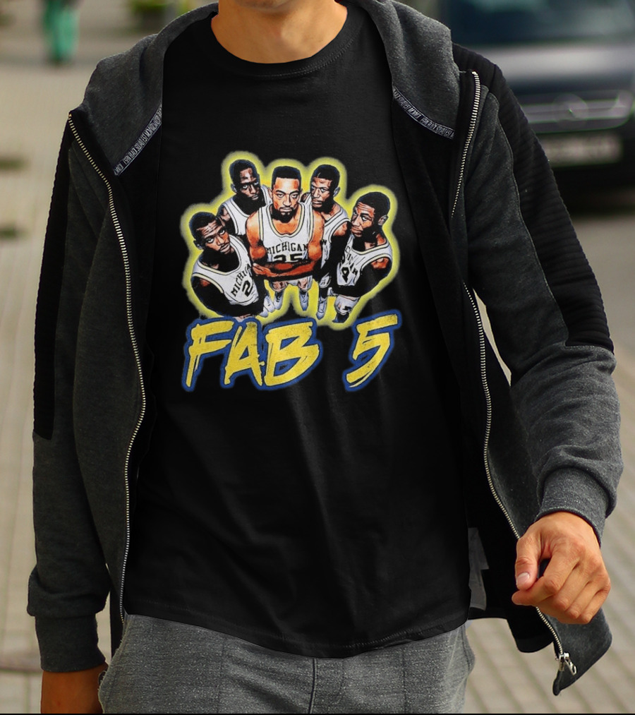 Michigan Basketball Fab 5 Vintage Team Jersey Crew T-Shirt